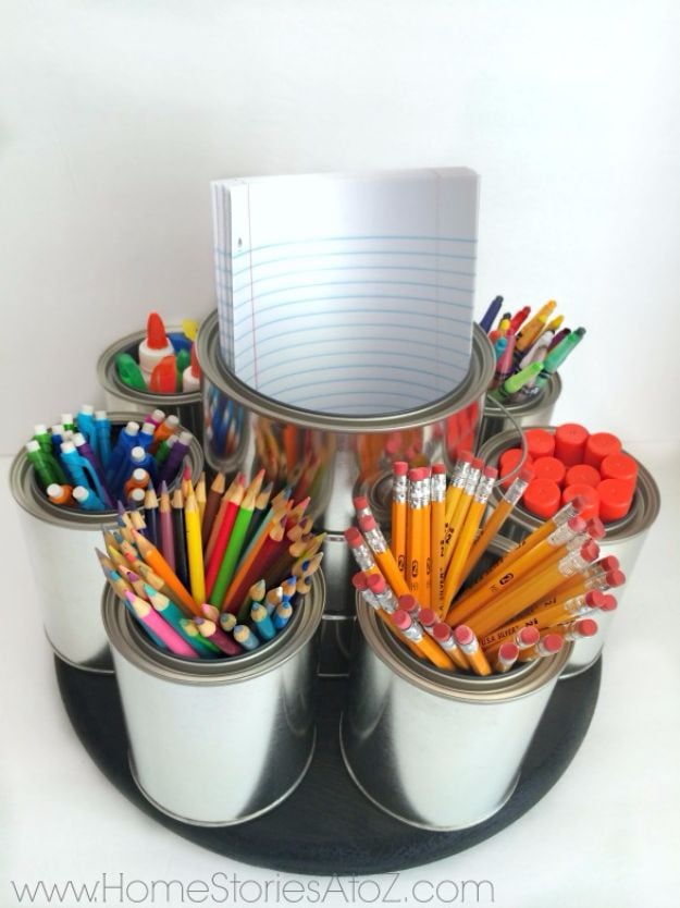 DIY Lazy SDIY School Supplies - DIY Lazy Susan Homework Caddy - Easy Crafts and Do It Yourself Ideas for Back To School - Pencils, Notebooks, Backpacks and Fun Gear for Going Back To Class - Creative DIY Projects for Cheap School Supplies - Cute Crafts for Teens and Kids http://diyprojectsforteens.com/diy-back-to-school-suppliesusan Homework Caddy