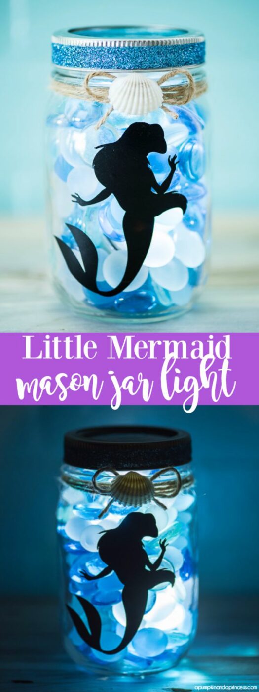 DIY Mermaid Crafts - DIY Little Mermaid Mason Jar Light - How To Make Room Decorations, Art Projects, Jewelry, and Makeup For Kids, Teens and Teenagers - Mermaid Costume Tutorials - Fun Clothes, Pillow Projects, Mermaid Tail Tutorial http://diyprojectsforteens.com/diy-mermaid-crafts