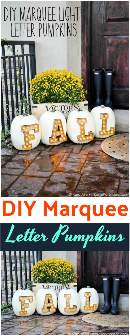 DIY Marquee Light Letter Pumpkins 20 Amazing DIY Fall Porch Decor Ideas