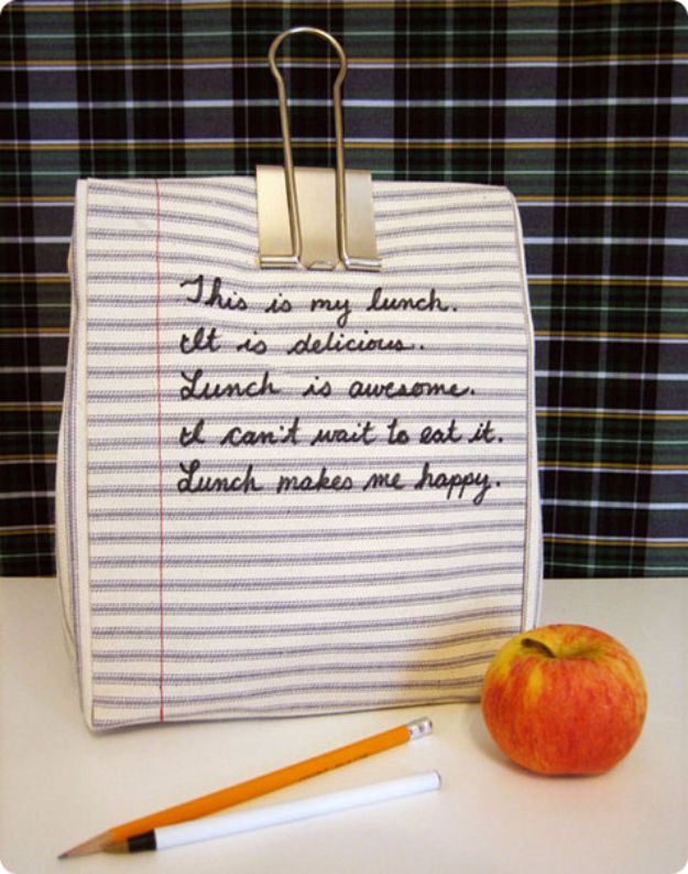 DIY School Supplies - DIY Notebook Lunchbag - Easy Crafts and Do It Yourself Ideas for Back To School - Pencils, Notebooks, Backpacks and Fun Gear for Going Back To Class - Creative DIY Projects for Cheap School Supplies - Cute Crafts for Teens and Kids http://diyprojectsforteens.com/diy-back-to-school-supplies