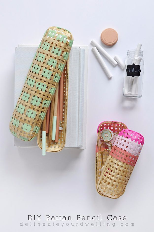DIY School Supplies - DIY Rattan Pencil Case - Easy Crafts and Do It Yourself Ideas for Back To School - Pencils, Notebooks, Backpacks and Fun Gear for Going Back To Class - Creative DIY Projects for Cheap School Supplies - Cute Crafts for Teens and Kids http://diyprojectsforteens.com/diy-back-to-school-supplies