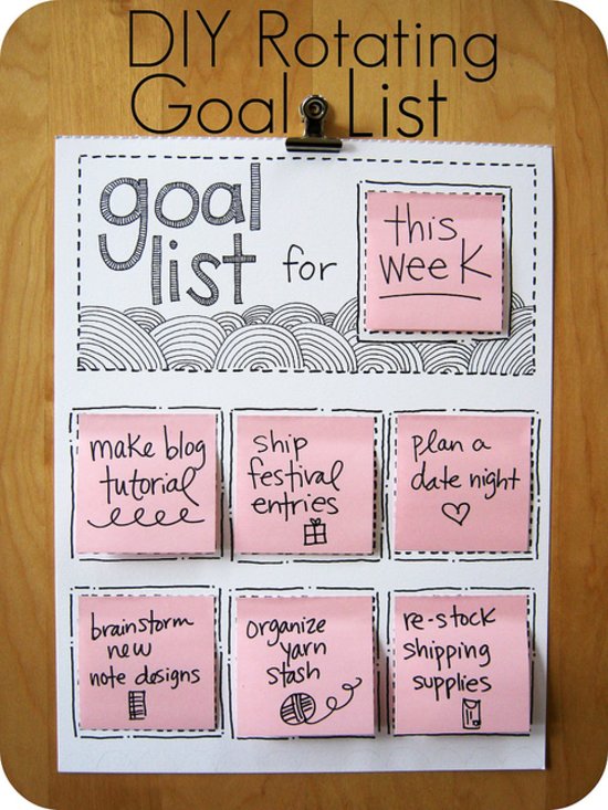 DIY Rotating Goal List | 25+ Post It Note DIY Ideas