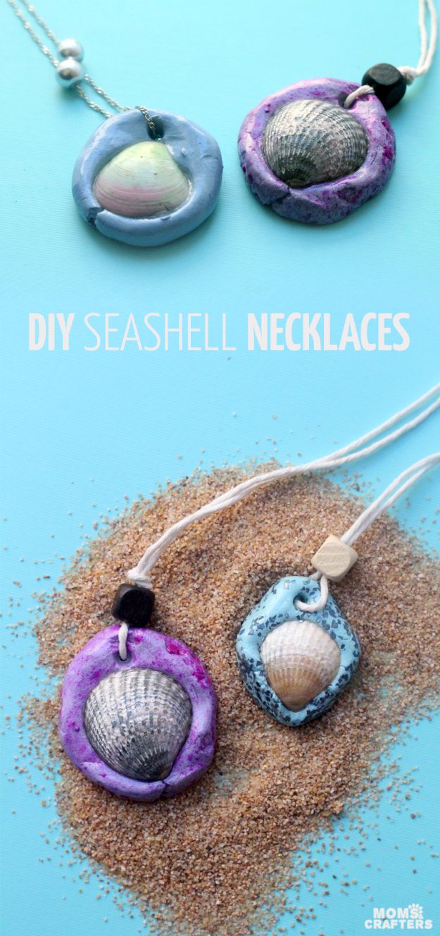 DIY Mermaid Crafts - DIY Seashell Necklaces - How To Make Room Decorations, Art Projects, Jewelry, and Makeup For Kids, Teens and Teenagers - Mermaid Costume Tutorials - Fun Clothes, Pillow Projects, Mermaid Tail Tutorial http://diyprojectsforteens.com/diy-mermaid-crafts