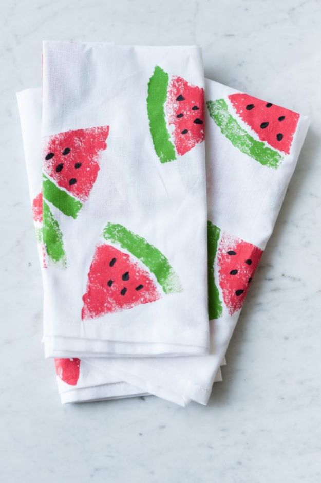 Watermelon Crafts - DIY Watermelon Print Napkins - Easy DIY Ideas With Watermelons - Cute Craft Projects That Make Cool DIY Gifts - Wall Decor, Bedroom Art, Jewelry Idea