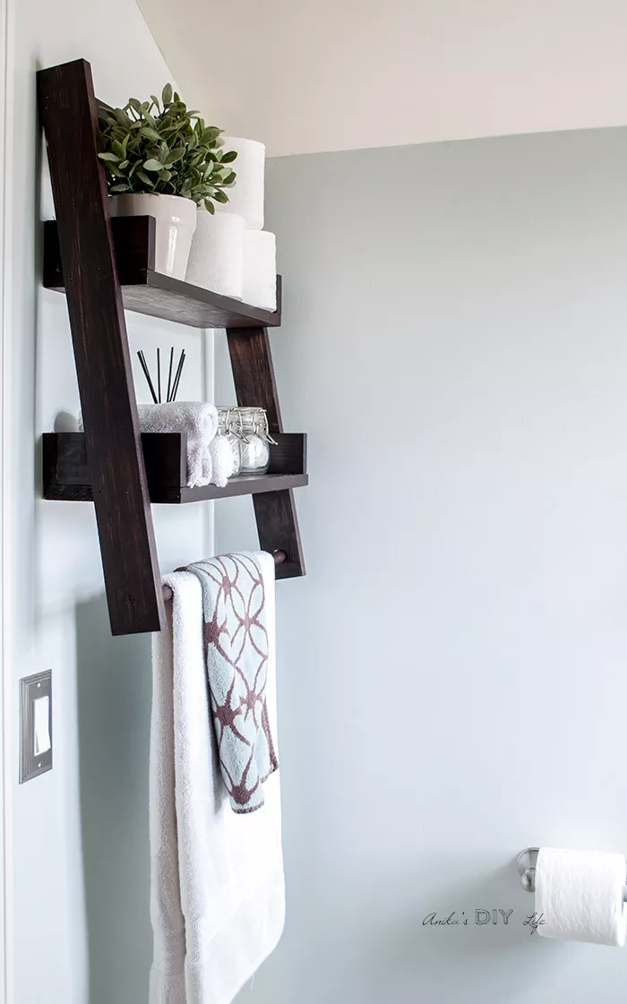 DIY bathroom decor projects - ladder shelf
