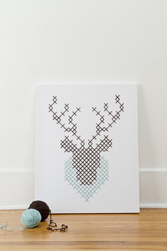 Deer Headlights Giant Cross Stitch | 25+ Cross-Stitch Style Craft Ideas
