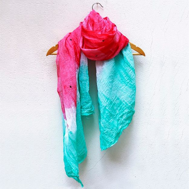 Watermelon Crafts - Dip Dyed Watermelon Scarves - Easy DIY Ideas With Watermelons - Cute Craft Projects That Make Cool DIY Gifts - Wall Decor, Bedroom Art, Jewelry Idea