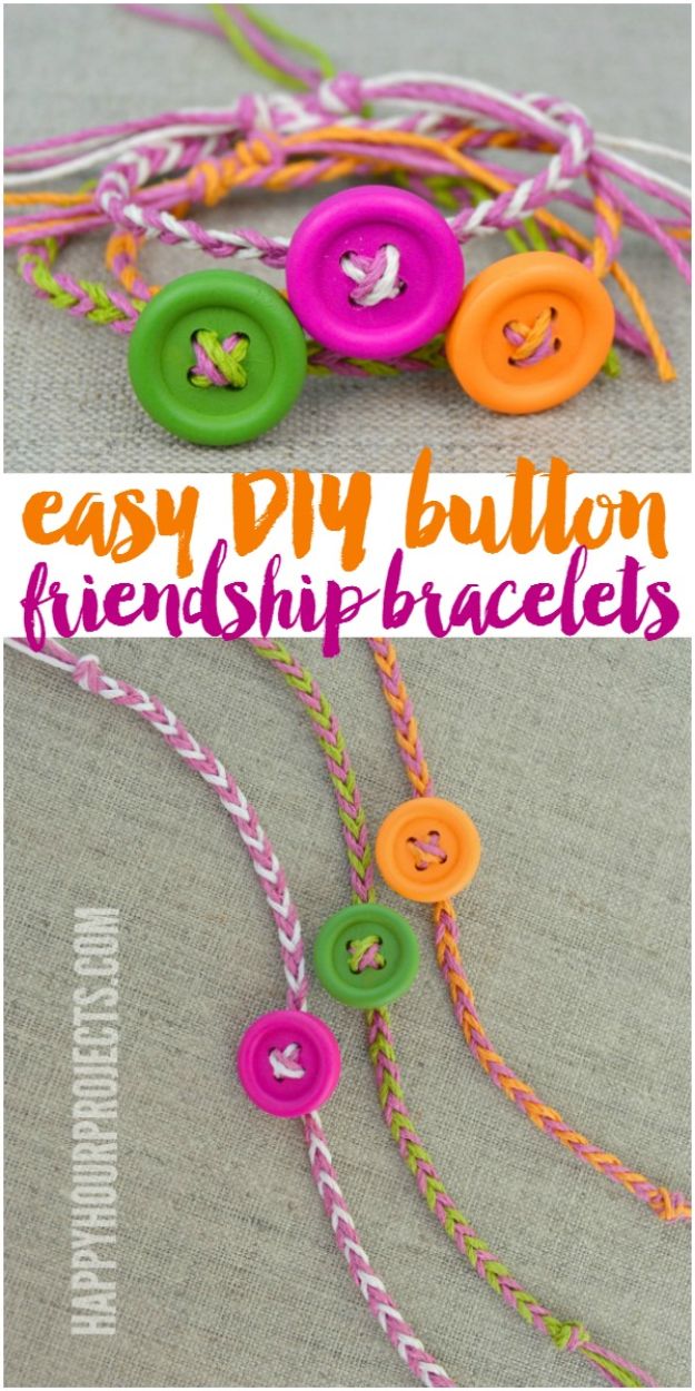 DIY Friendship Bracelets - Easy DIY Button Friendship Bracelets - Woven, Beaded, Leather and String - Cheap Embroidery Thread Ideas - DIY gifts for Teens