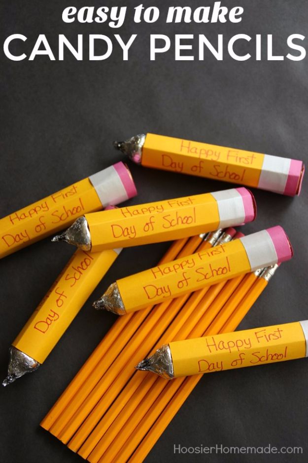 DIY School Supplies - Easy To Make Candy Pencils - Easy Crafts and Do It Yourself Ideas for Back To School - Pencils, Notebooks, Backpacks and Fun Gear for Going Back To Class - Creative DIY Projects for Cheap School Supplies - Cute Crafts for Teens and Kids http://diyprojectsforteens.com/diy-back-to-school-supplies
