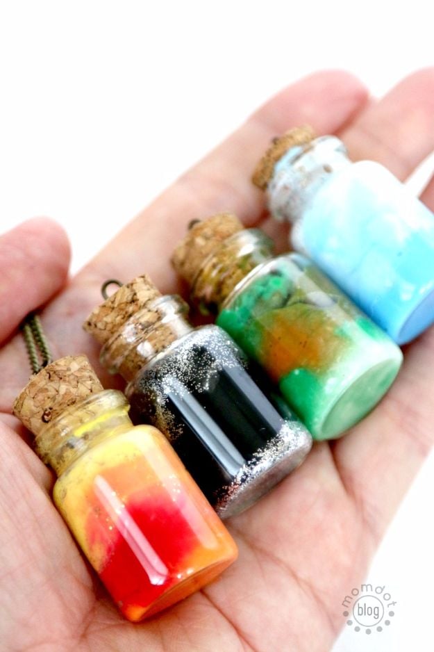 Galaxy DIY Crafts - Element Jar Necklace - Easy Room Decor, Cool Clothes, Fun Fabric Ideas and Painting Projects - Food, Cookies and Cupcake Recipes - Nebula Galaxy In A Jar - Art for Your Bedroom - Shirt, Backpack, Soap, Decorations for Teens, Kids and Adults http://diyprojectsforteens.com/galaxy-crafts