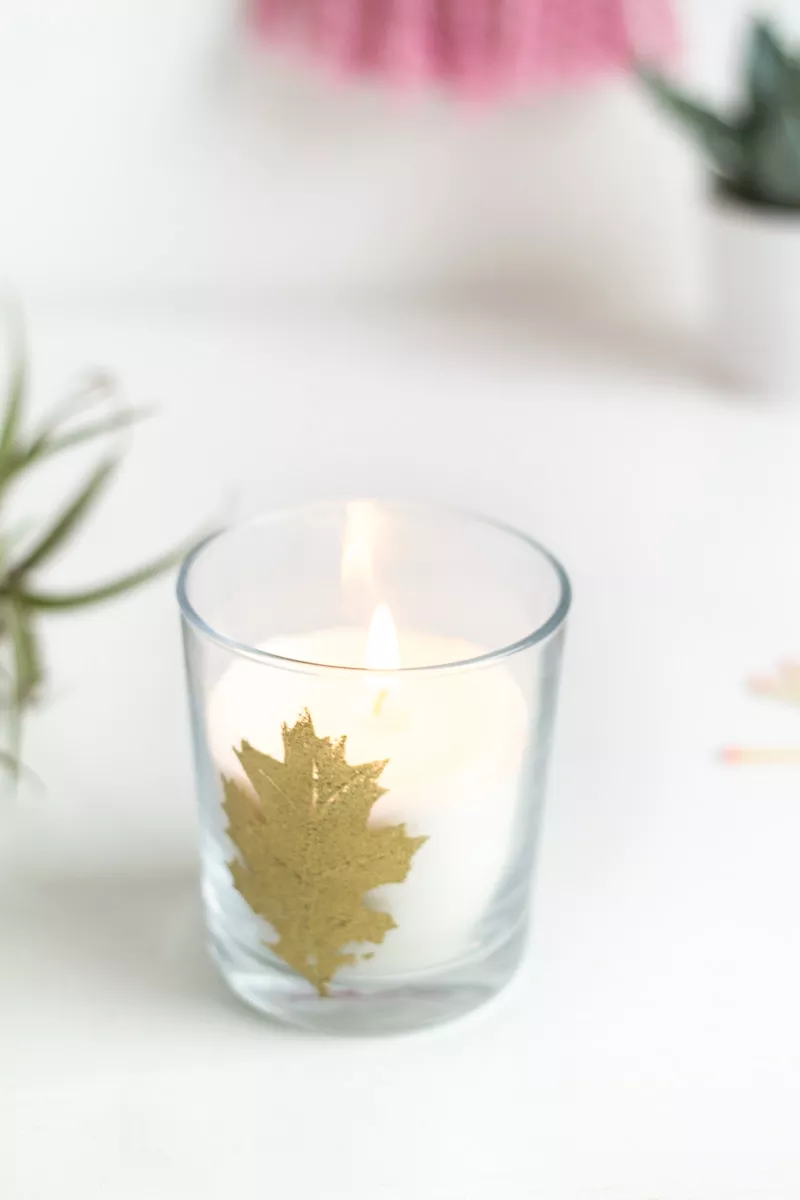 DIY Embossed Autumn Leaf Candle