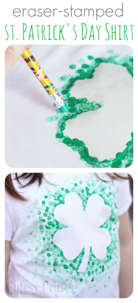 Eraser Stamped St. Patrick's Day Shirt | 25+ St. Patrick's Day ideas