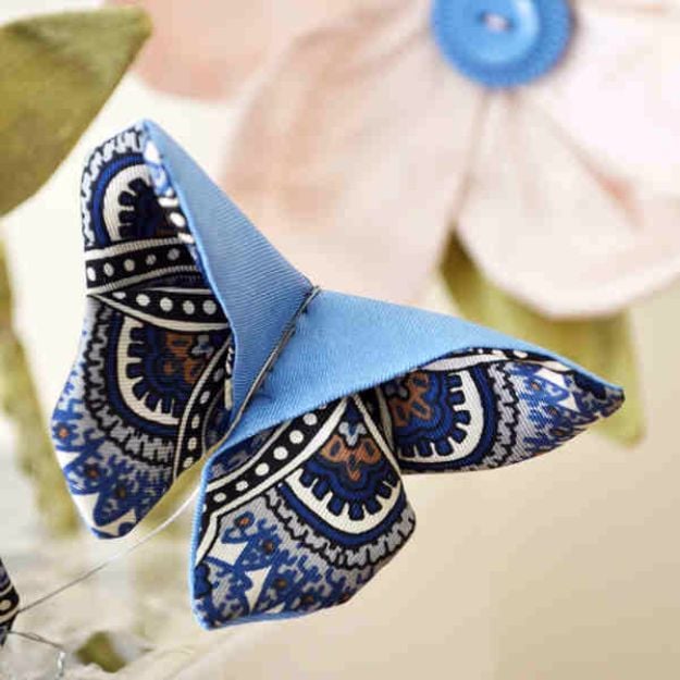 DIY Ideas With Butterflies - Fabric Origami Butterfly - Cute and Easy DIY Projects for Butterfly Lovers - Wall and Home Decor Projects, Things To Make and Sell on Etsy - Quick Gifts to Make for Friends and Family - Homemade No Sew Projects- Fun Jewelry, Cool Clothes and Accessories http://diyprojectsforteens.com/diy-ideas-butterflies