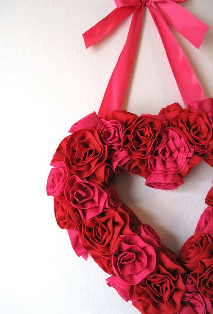 Fabric flower valentine wreath