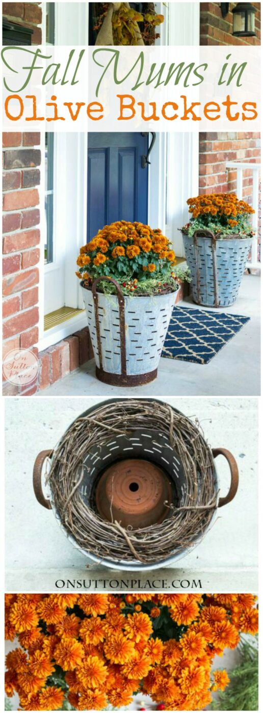 Fall Mums in Olive Buckets 20 Amazing DIY Fall Porch Decor Ideas