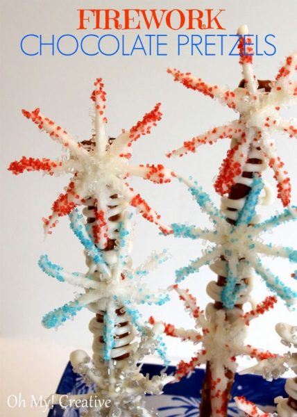 Firework Chocolate Pretzels | +25 4th of July Party Ideas