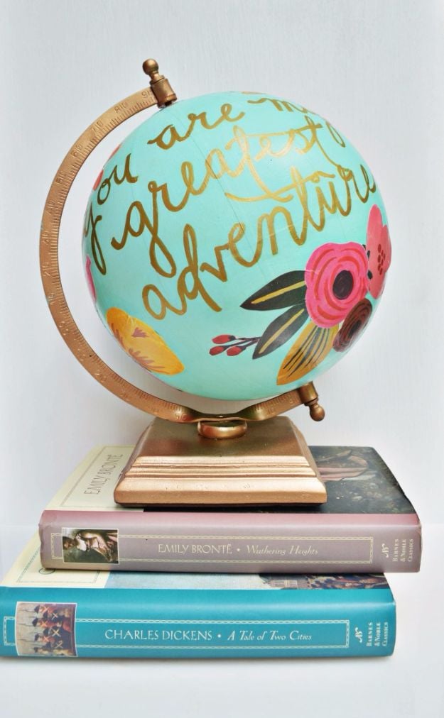 Mod Podge Crafts - Floral Quote Globe - DIY Modge Podge Ideas On Wood, Glass, Canvases, Fabric, Paper and Mason Jars - How To Make Pictures, Home Decor, Easy Craft Ideas and DIY Wall Art for Beginners - Cute, Cheap Crafty Homemade Gifts for Christmas and Birthday Presents http://diyjoy.com/mod-podge-crafts