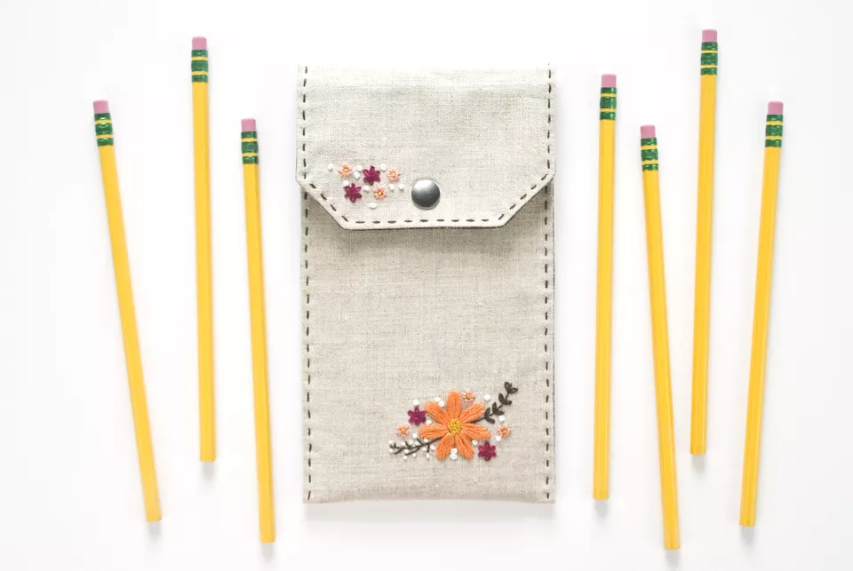 DIY Embroidered Floral Pencil Case