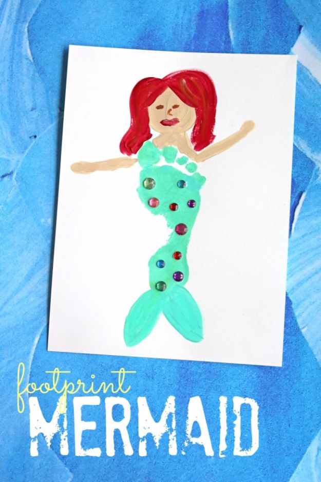 DIY Mermaid Crafts - Footprint Mermaid Keepsake Idea - How To Make Room Decorations, Art Projects, Jewelry, and Makeup For Kids, Teens and Teenagers - Mermaid Costume Tutorials - Fun Clothes, Pillow Projects, Mermaid Tail Tutorial http://diyprojectsforteens.com/diy-mermaid-crafts
