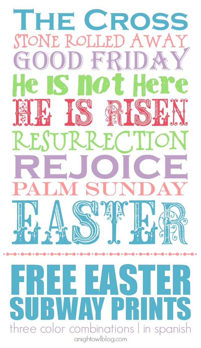 Free Easter Subway Prints - 3 color combinations and in Spanish too!