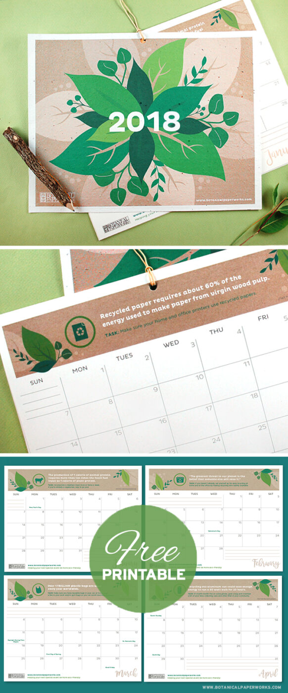 With facts, quotes and tips to help you live a more eco-friendly life, this vibrant Free Printable 2018 Eco Tips Calendar is perfect for those who want to plan a greener future. Simply download and print the PDF at home!