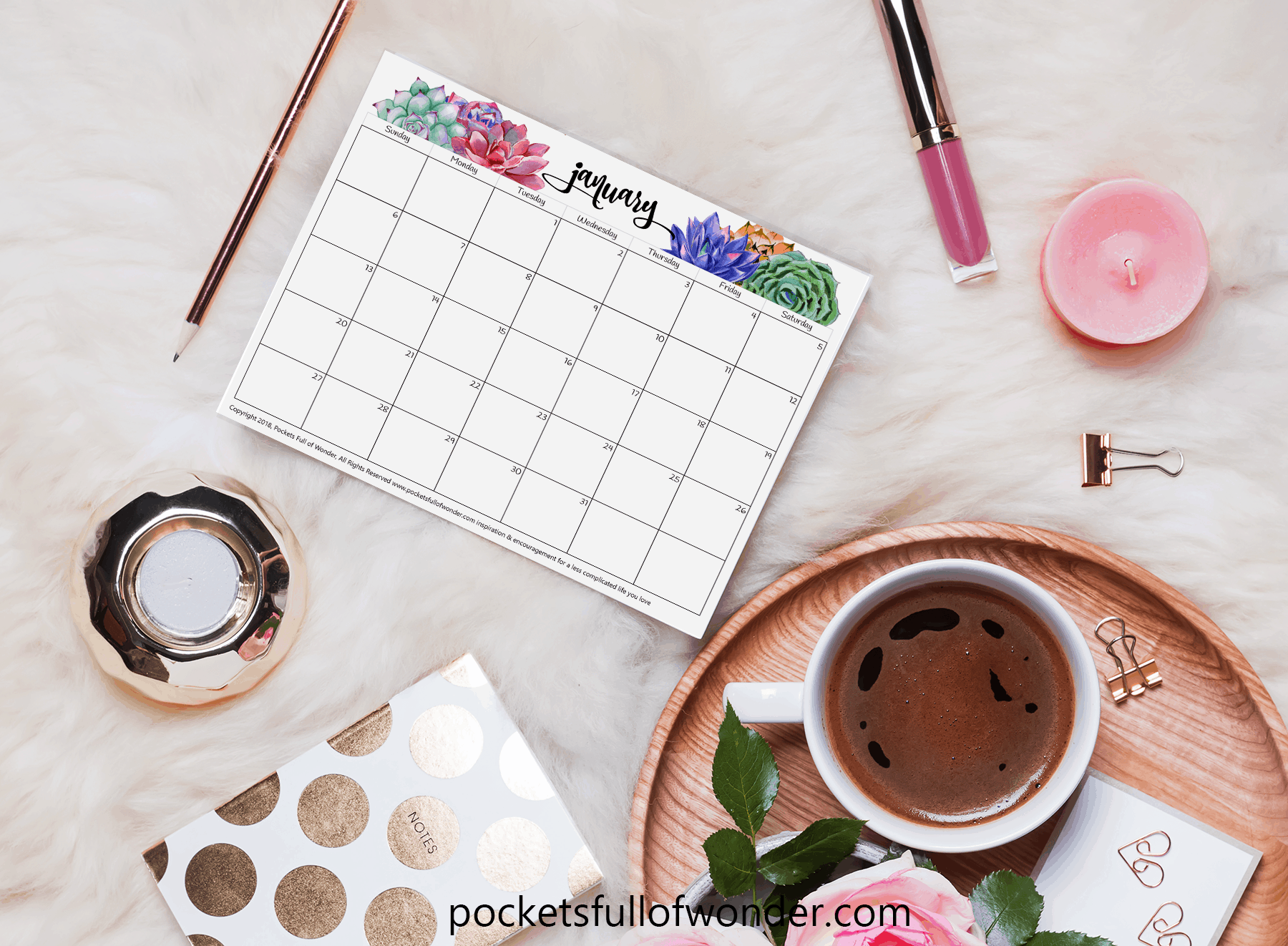 This printable watercolor succulent themed calendar is EVERYTHING! I need it now! 