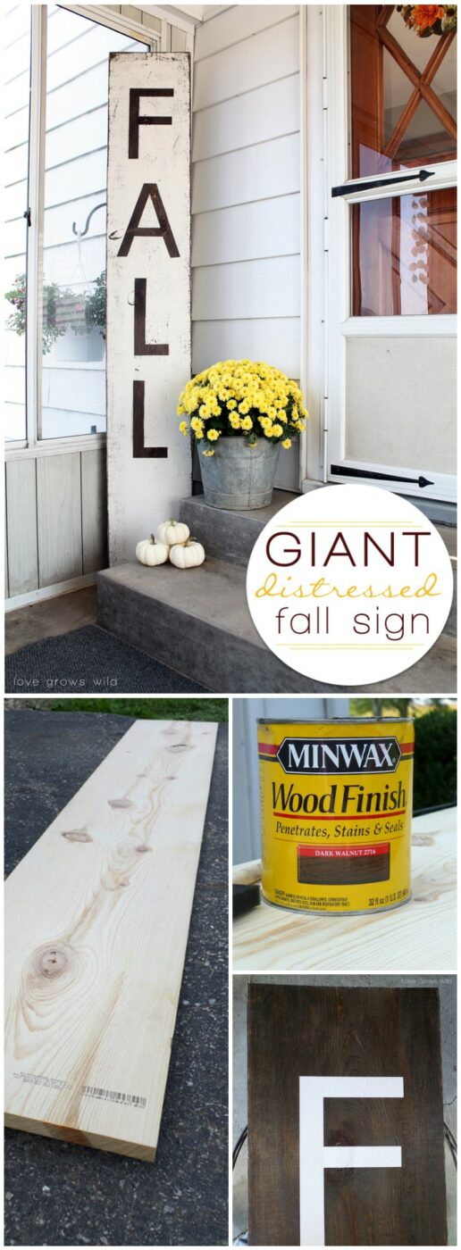 Giant Distressed Fall Sign 20 Amazing DIY Fall Porch Decor Ideas