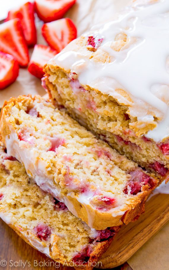 Super moist strawberry quick bread is mixed together in a snap. Drizzle it with a sweet vanilla glaze and get ready to indulge. This is a new favorite!