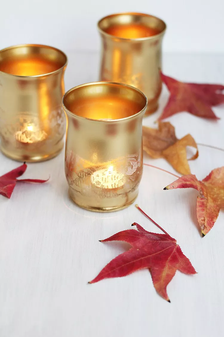 DIY Gold Lace Tea Light Candle Holders