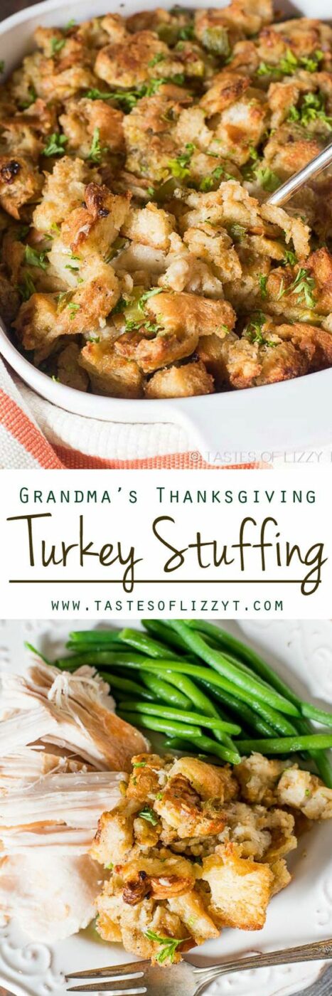 She says this buttery, savory, melt-in-your-mouth stuffing is the best stuffing recipe around! Grandma's Thanksgiving Turkey Stuffing Recipe | Tastes of Lizzy T