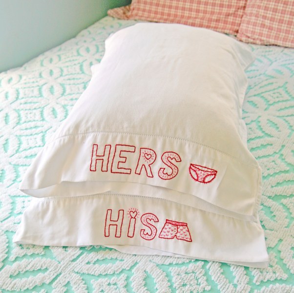 His and Hers hand embroidered pillowcases | 25+ Sweet Gifts for Him for Valentine's Day