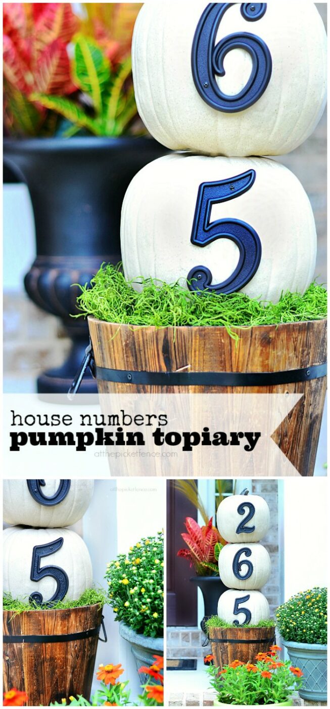 House Numbers Pumpkin Topiary 20 Amazing DIY Fall Porch Decor Ideas