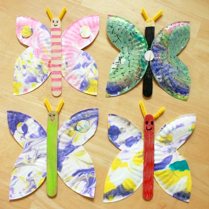 marbled paper plate butterfly craft