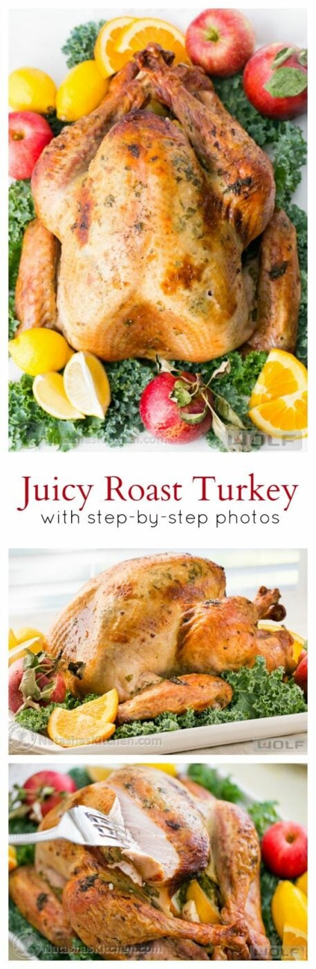 Juicy Roast Turkey Recipe with Step by Step Instructions | Natasha's Kitchen - The BEST Classic, Improved and Traditional Thanksgiving Dinner Menu Favorites Recipes - Main Dishes, Side Dishes, Appetizers, Salads, Yummy Desserts and more!