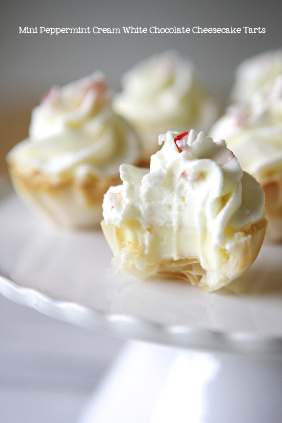 Mini peppermint cream white chocolate cheesecake tarts | 25+ peppermint recipes