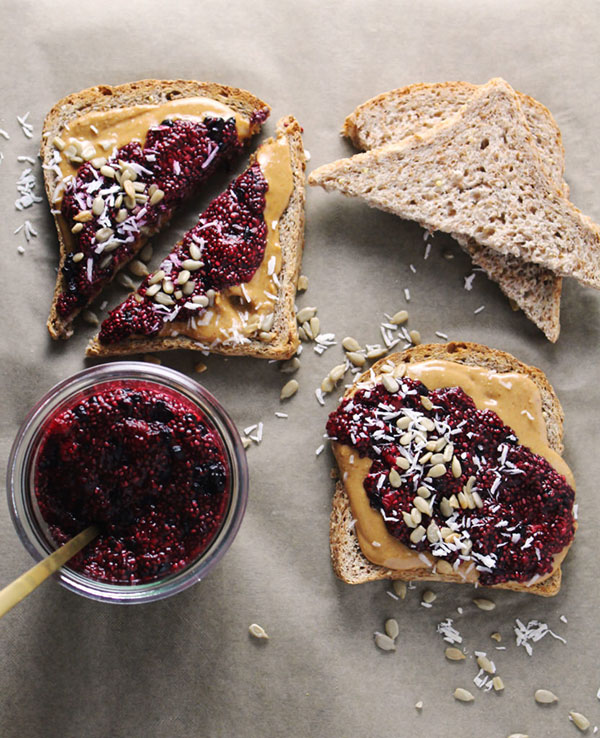 Mixed Berry Chia Seed Jam and Peanu Butter Toast| 25+ Chia Seed Recipes