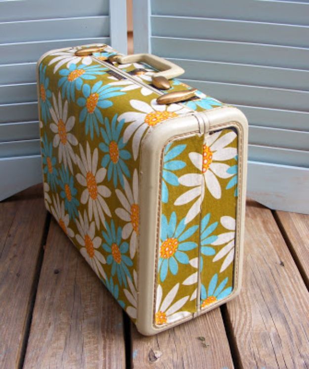 Mod Podge Crafts - Mod Podge Suitcase - DIY Modge Podge Ideas On Wood, Glass, Canvases, Fabric, Paper and Mason Jars - How To Make Pictures, Home Decor, Easy Craft Ideas and DIY Wall Art for Beginners - Cute, Cheap Crafty Homemade Gifts for Christmas and Birthday Presents http://diyjoy.com/mod-podge-crafts