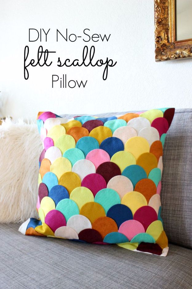 DIY Mermaid Crafts - No-Sew DIY Felt Scalloped Pillow - How To Make Room Decorations, Art Projects, Jewelry, and Makeup For Kids, Teens and Teenagers - Mermaid Costume Tutorials - Fun Clothes, Pillow Projects, Mermaid Tail Tutorial http://diyprojectsforteens.com/diy-mermaid-crafts