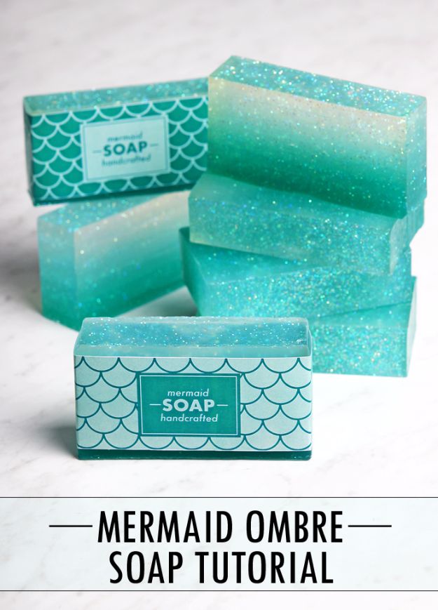 DIY Mermaid Crafts - Ombre Mermaid Soap - How To Make Room Decorations, Art Projects, Jewelry, and Makeup For Kids, Teens and Teenagers - Mermaid Costume Tutorials - Fun Clothes, Pillow Projects, Mermaid Tail Tutorial http://diyprojectsforteens.com/diy-mermaid-crafts