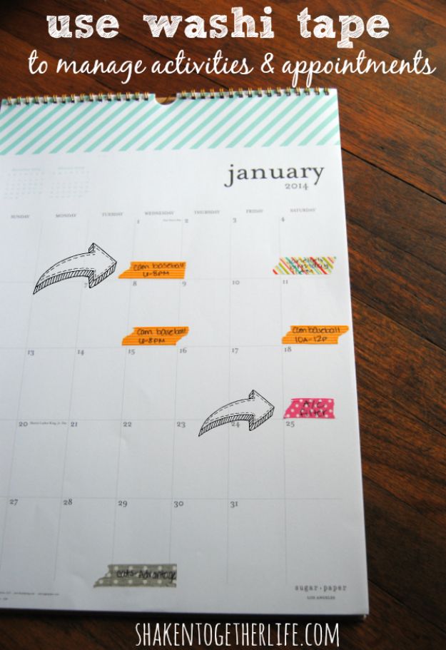 DIY School Supplies - Organize Your Calendar With Washi Tape - Easy Crafts and Do It Yourself Ideas for Back To School - Pencils, Notebooks, Backpacks and Fun Gear for Going Back To Class - Creative DIY Projects for Cheap School Supplies - Cute Crafts for Teens and Kids http://diyprojectsforteens.com/diy-back-to-school-supplies
