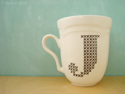 Painted Cross Stitch Monogram Mug | 25+ Cross-Stitch Style Craft Ideas