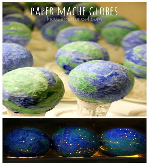 Creative Paper Mache Crafts - Paper Mache Light Up Globes - Easy DIY Ideas for Making Paper Mache Projects - Cool Newspaper and Paper Bag Craft Tips - Recipe for for How To Make Homemade Paper Mashe paste - Halloween Masks and Costume Tutorials - Sculpture, Animals and Ideas for Kids http://diyprojectsforteens.com/paper-mache-crafts