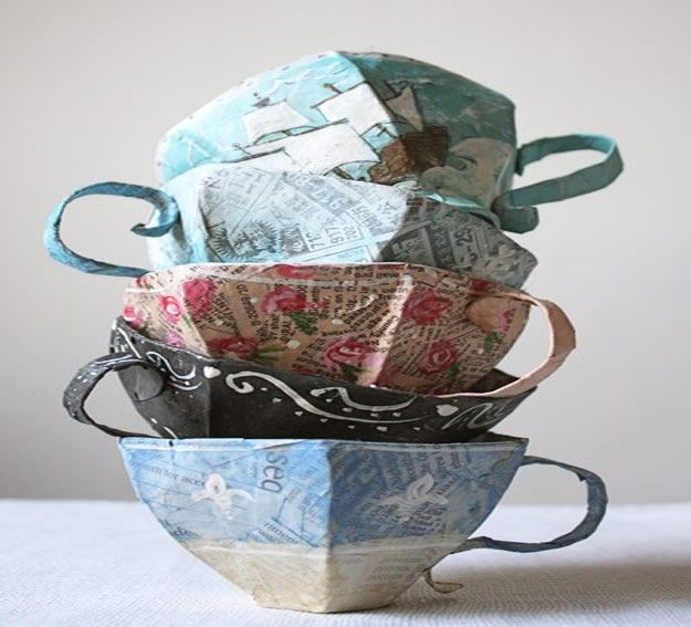 Creative Paper Mache Crafts - Paper Mache Teacup Pattern - Easy DIY Ideas for Making Paper Mache Projects - Cool Newspaper and Paper Bag Craft Tips - Recipe for for How To Make Homemade Paper Mashe paste - Halloween Masks and Costume Tutorials - Sculpture, Animals and Ideas for Kids http://diyprojectsforteens.com/paper-mache-crafts