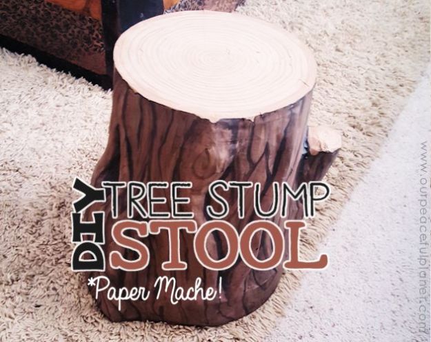 Creative Paper Mache Crafts - Paper Mache Tree Stump Stool - Easy DIY Ideas for Making Paper Mache Projects - Cool Newspaper and Paper Bag Craft Tips - Recipe for for How To Make Homemade Paper Mashe paste - Halloween Masks and Costume Tutorials - Sculpture, Animals and Ideas for Kids http://diyprojectsforteens.com/paper-mache-crafts