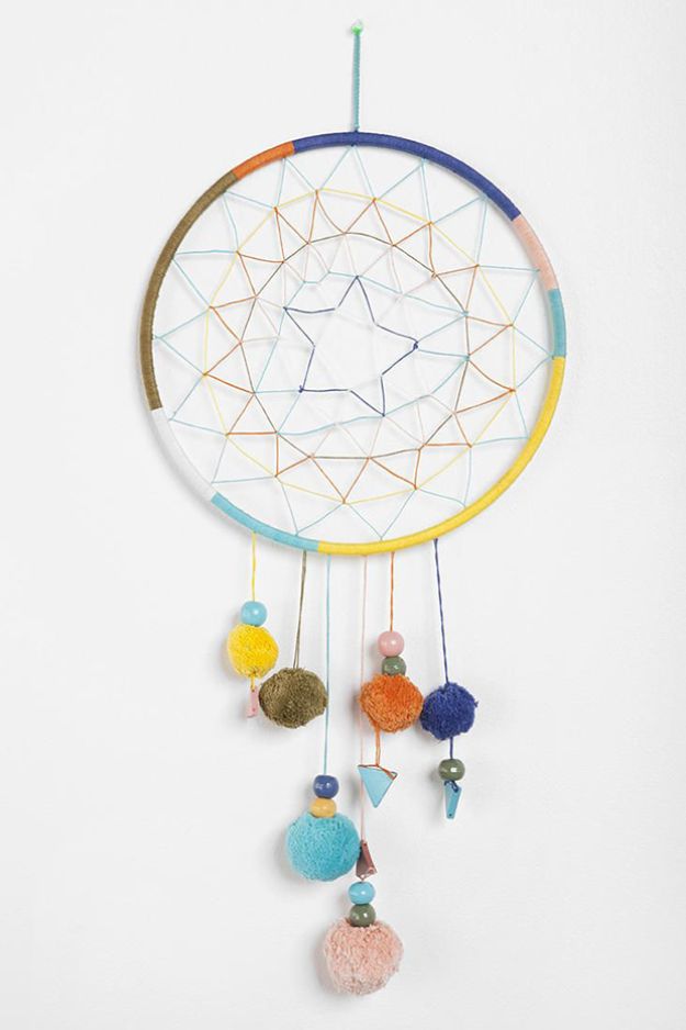 DIY Dream Catchers - Pom Pom Dreamcatcher - How to Make a Dreamcatcher Step by Step Tutorial - Easy Ideas for Dream Catcher for Kids Room - Make a Mobile, Moon Designs, Pattern Ideas, Boho Dreamcatcher With Sticks, Cool Wall Hangings for Teen Rooms - Cheap Home Decor Ideas on A Budget http://diyprojectsforteens.com/diy-dreamcatchers