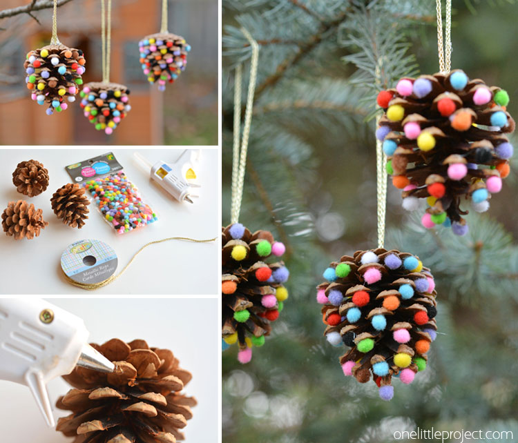 Pom Poms and Pinecones Christmas Ornaments | 25+ easy DIY Christmas decor