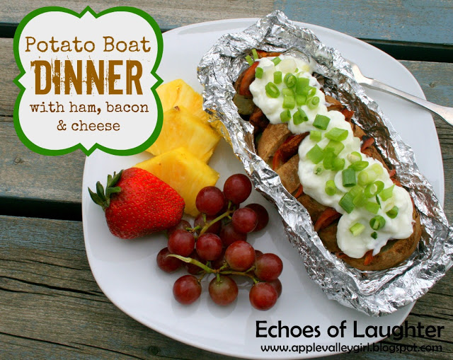 Potato Boat Dinner with ham, bacon and cheese | 25+ easy camping recipes