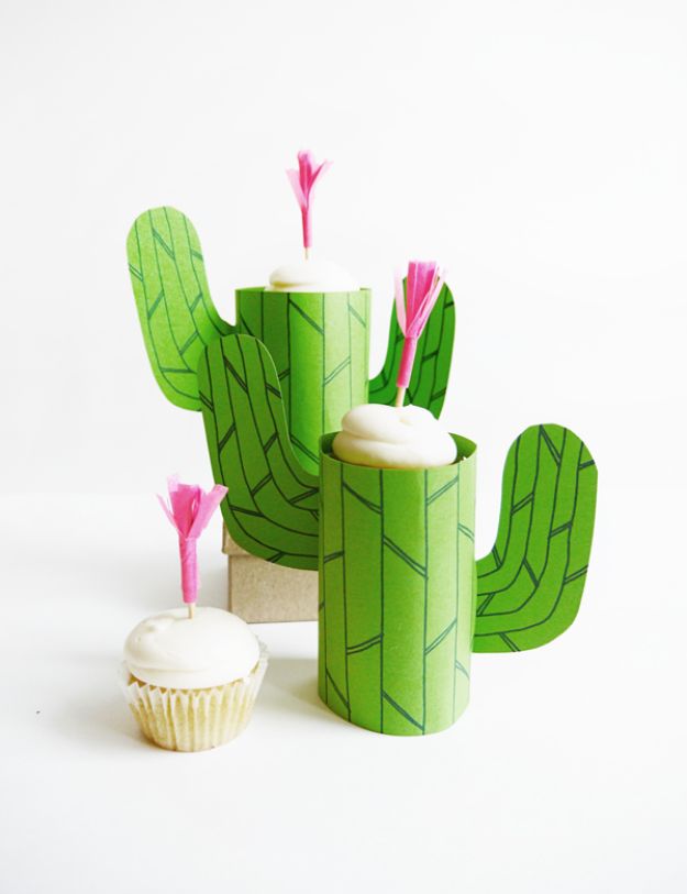 DIY Cactus Crafts | Printable Cactus Mini Cupcake Stand l Craft Ideas and Home Decor | Painting Tutorials, Gifts, Rocks, Cardboard, Wood Cactus Decorations