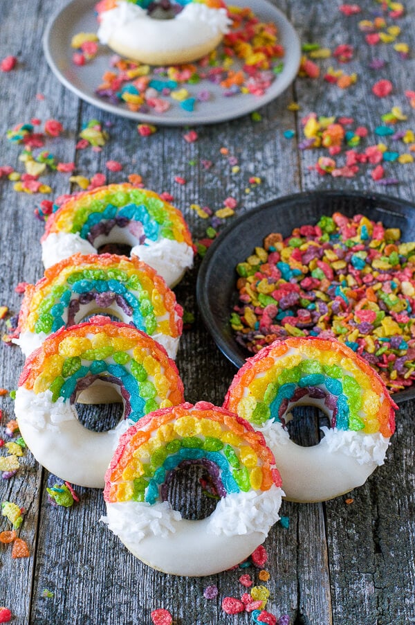 Rainbow donuts + Top 50 Rainbow Desserts - the perfect way to celebrate St. Patrick's Day and welcome spring!