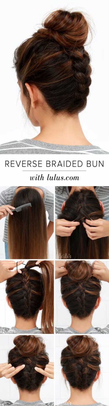 Easy Braids With Tutorials - Reverse Braided Bun - Cute Braiding Tutorials for Teens, Girls and Women - Easy Step by Step Braid Ideas - Quick Hairstyles for School - Creative Braids for Teenagers - Tutorial and Instructions for Hair Braiding http://diyprojectsforteens.com/easy-braids-tutorials